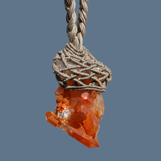 Fireborn Tangerine Quartz Cluster Pendant – Handmade Energetic Statement Talisman