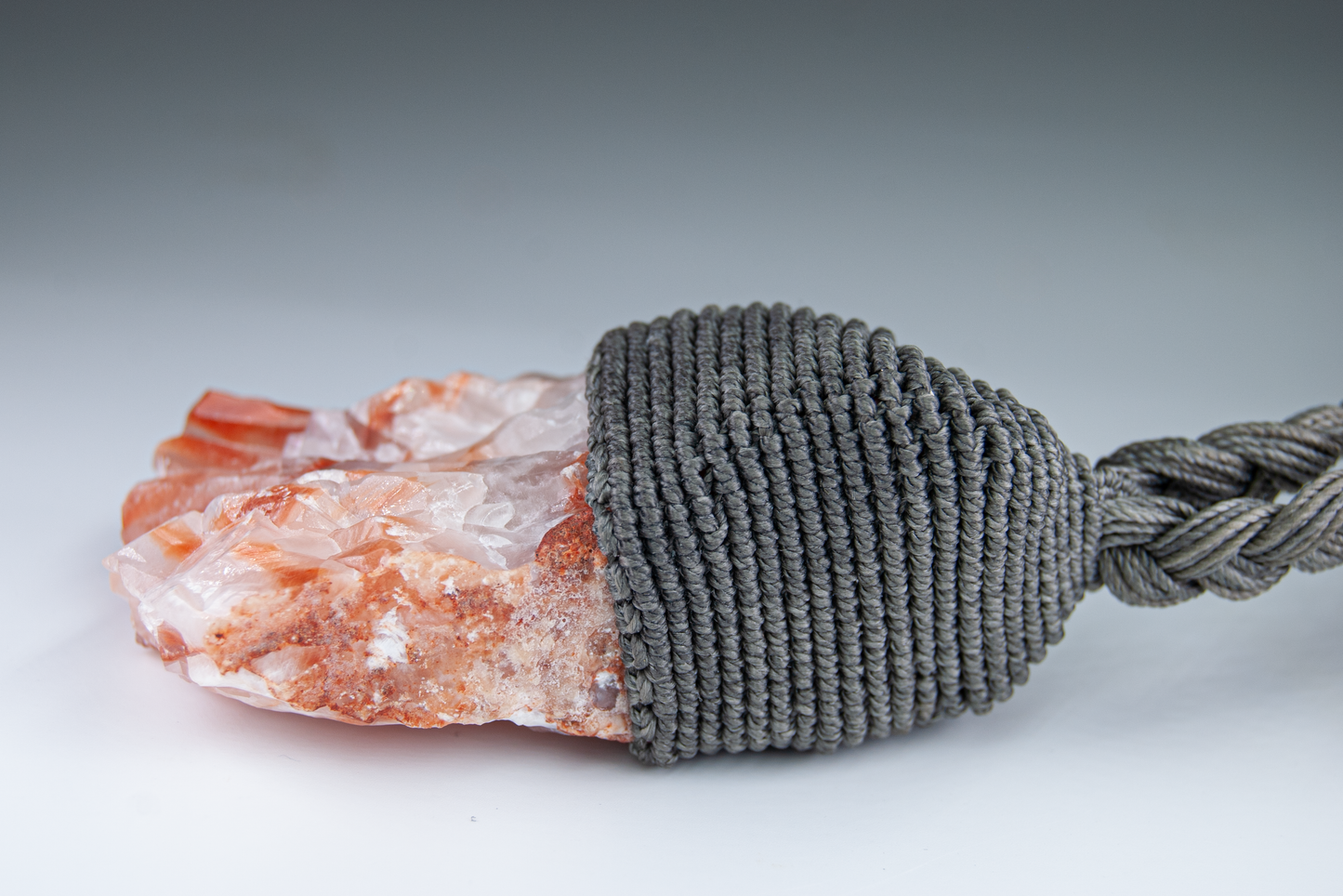 Raw Red Calcite Statement Necklace – Artisan Handmade Macramé Pendant