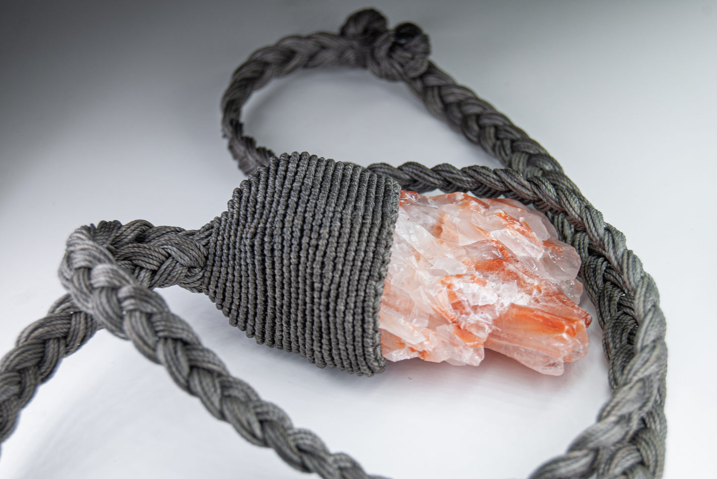 Raw Red Calcite Statement Necklace – Artisan Handmade Macramé Pendant