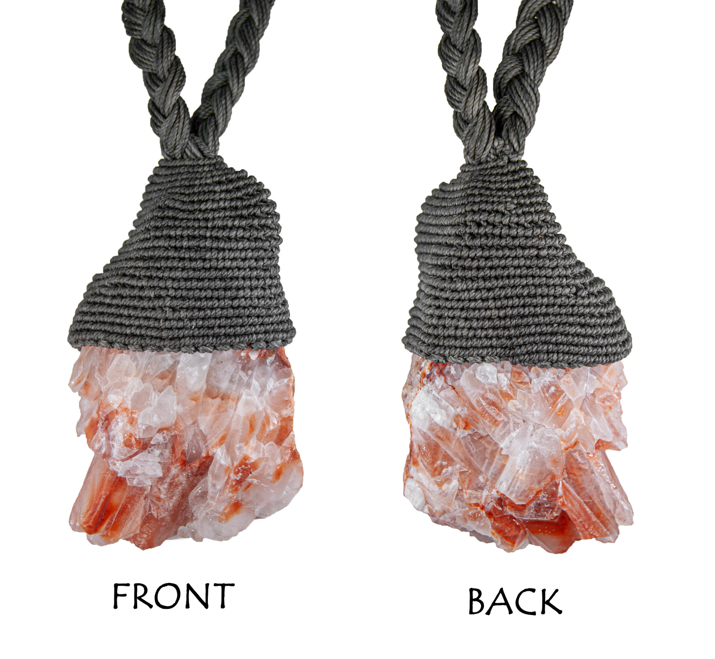 Raw Red Calcite Statement Necklace – Artisan Handmade Macramé Pendant