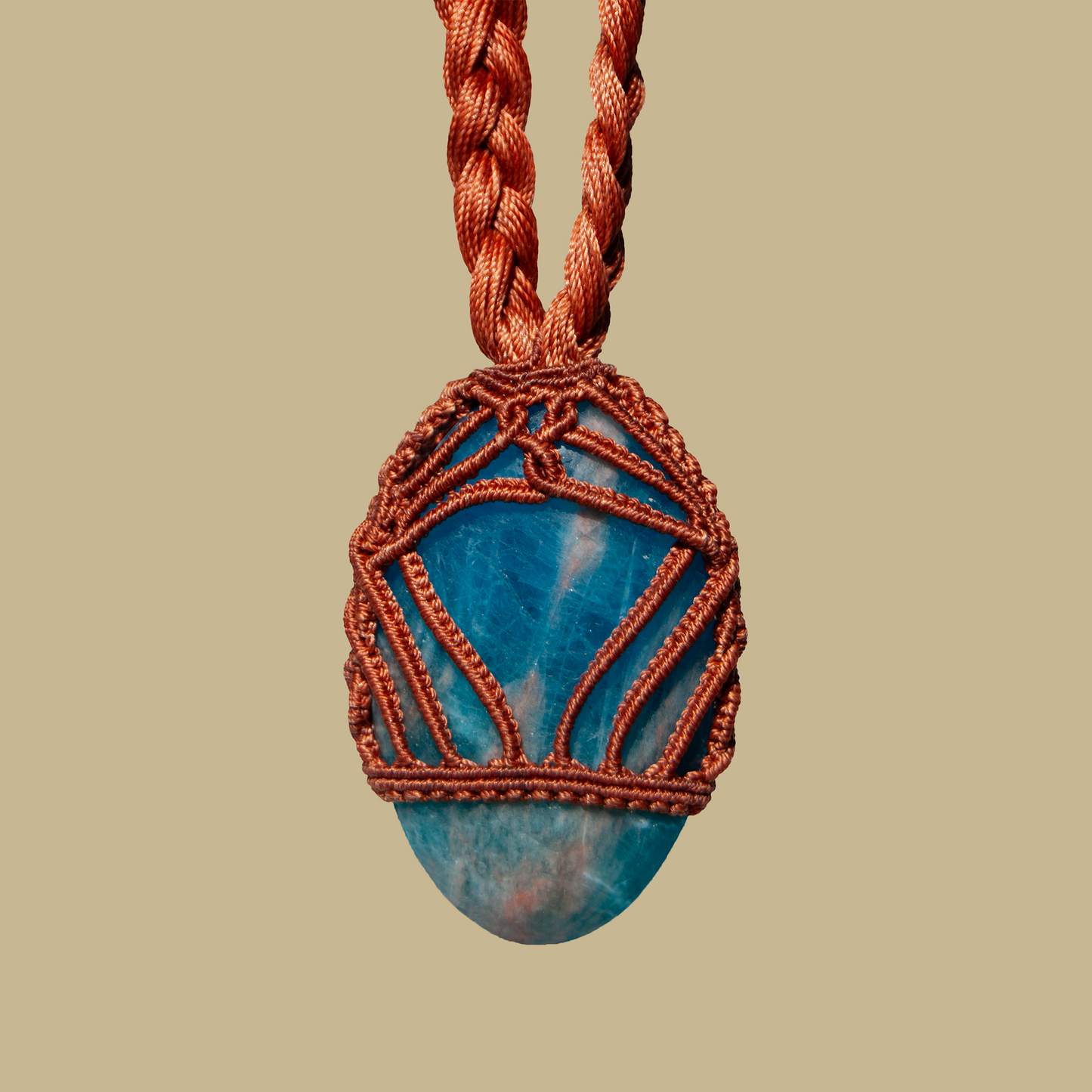 Throat Chakra Apatite Necklace – Handmade Healing Macramé Pendant