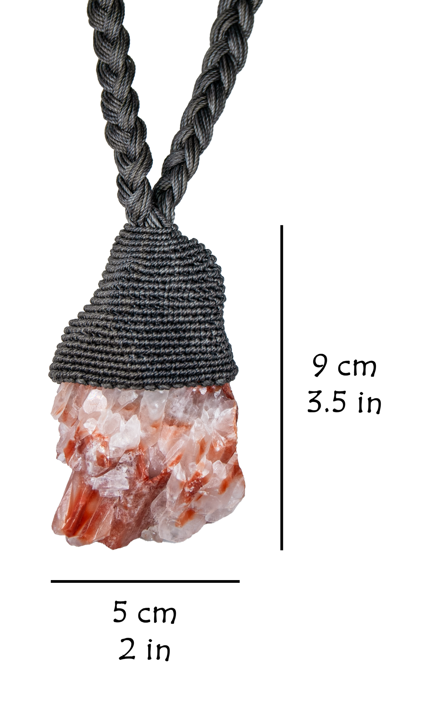 Raw Red Calcite Statement Necklace – Artisan Handmade Macramé Pendant