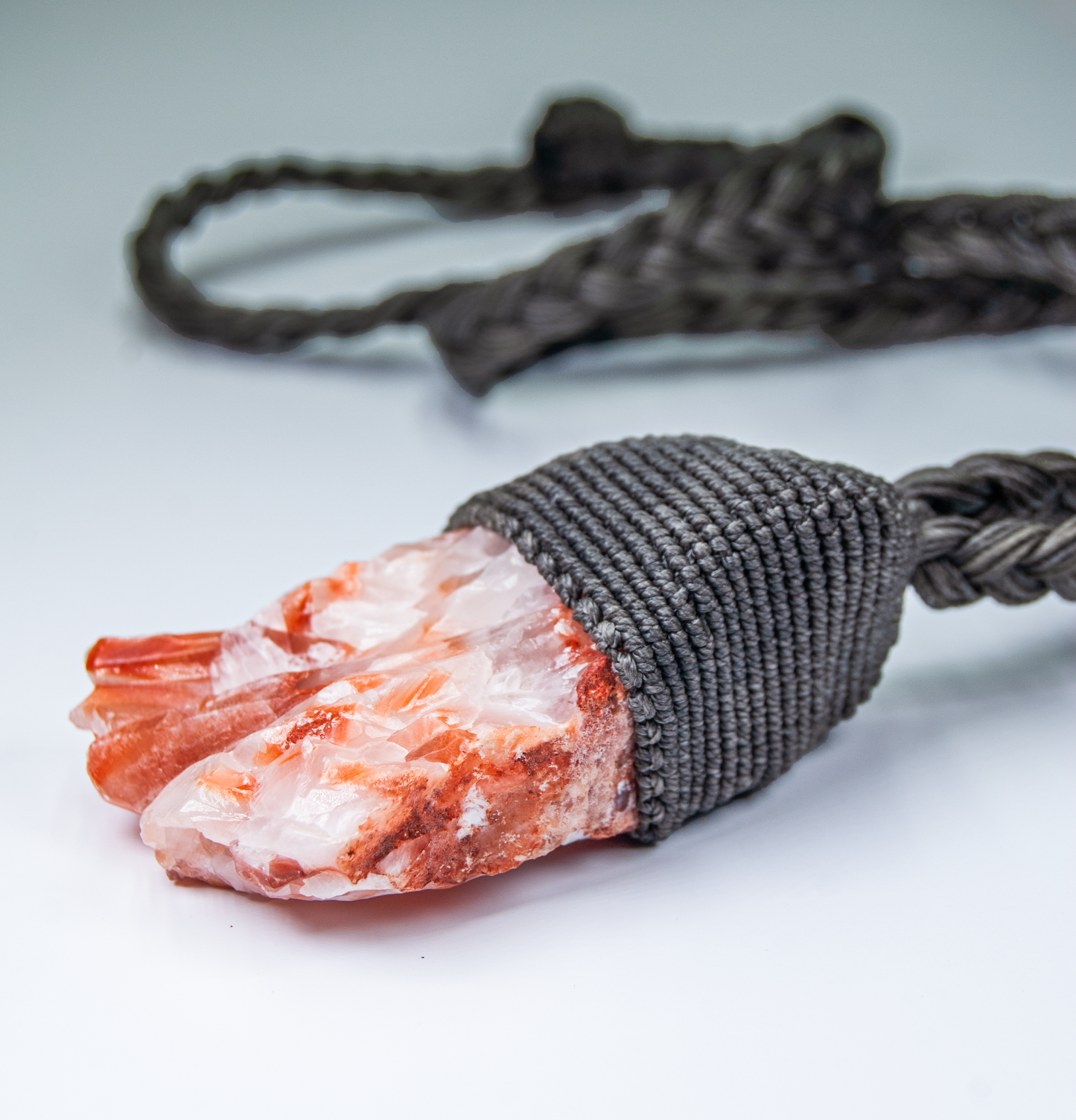 Raw Red Calcite Statement Necklace – Artisan Handmade Macramé Pendant