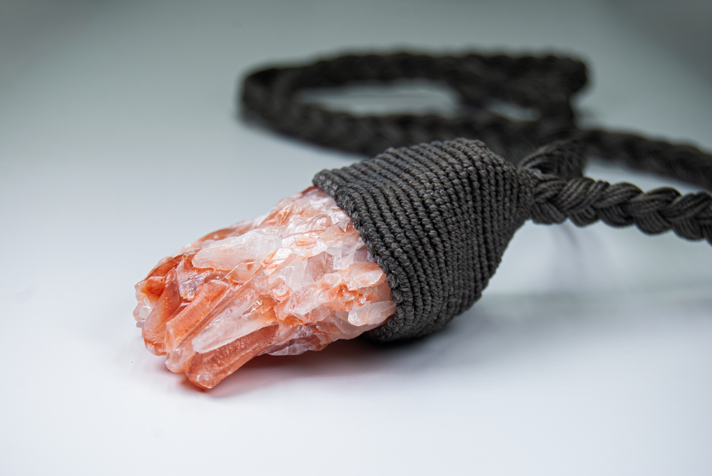 Raw Red Calcite Statement Necklace – Artisan Handmade Macramé Pendant