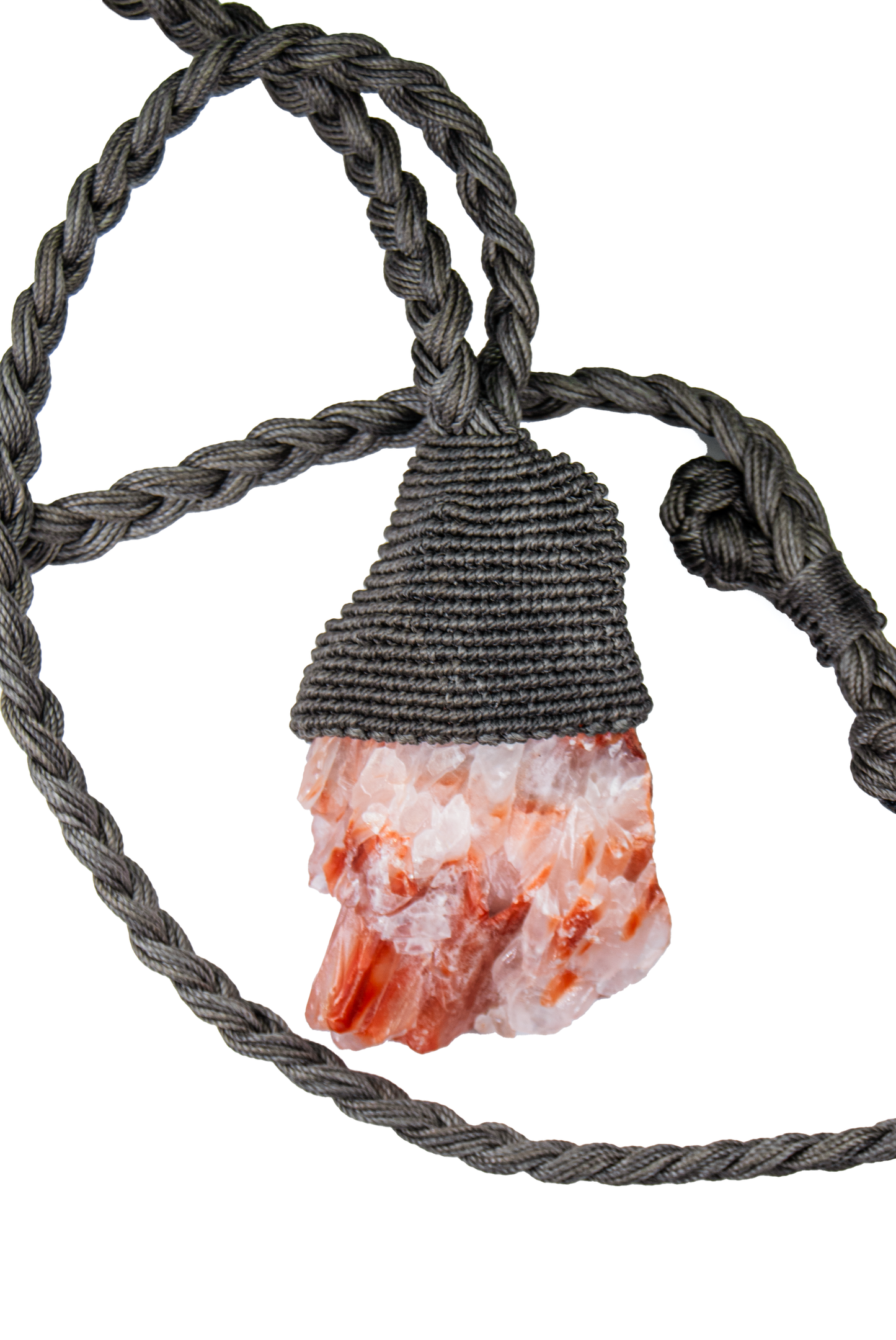 Raw Red Calcite Statement Necklace – Artisan Handmade Macramé Pendant