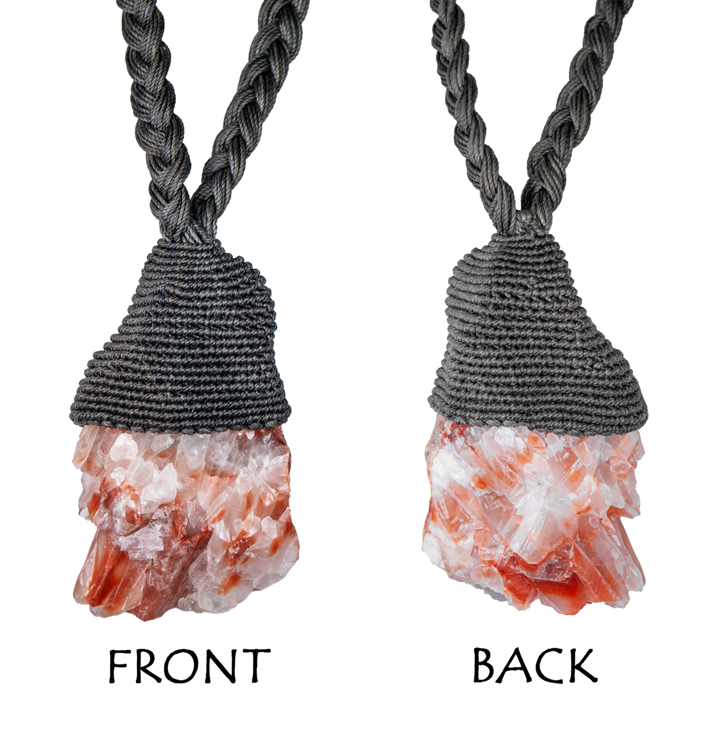 Raw Red Calcite Statement Necklace – Artisan Handmade Macramé Pendant