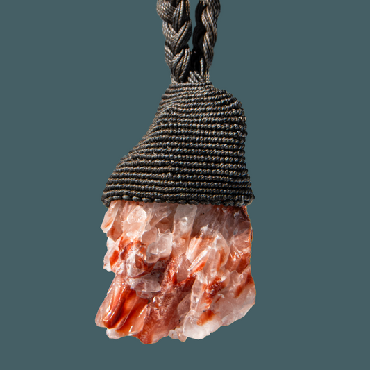 Raw Red Calcite Statement Necklace – Artisan Handmade Macramé Pendant