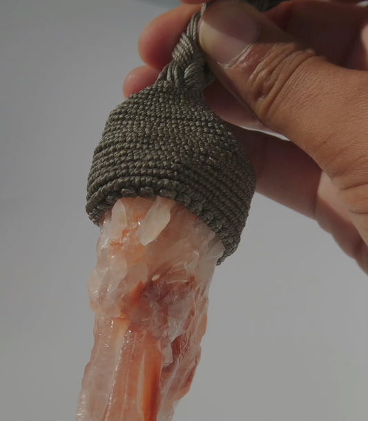 Raw Red Calcite Statement Necklace – Artisan Handmade Macramé Pendant