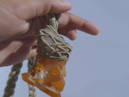 Fireborn Tangerine Quartz Cluster Pendant – Handmade Energetic Statement Talisman